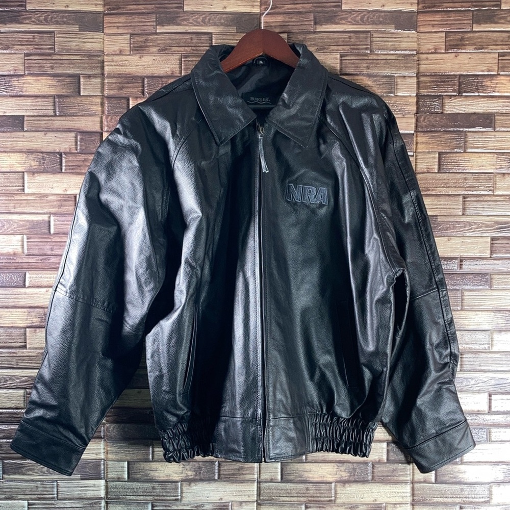 NWT Mens XL Burk’s Bay NRA Black Genuine Leather Front Zip Jacket